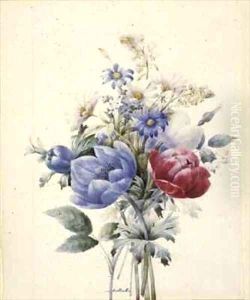 A Rose Anemone Mignonette and Daisies by Nathalie d Esmenard