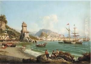 An Italian Brig And A Greek Barque Anchored Off The Neapolitan Coast by Giovanni Serritelli