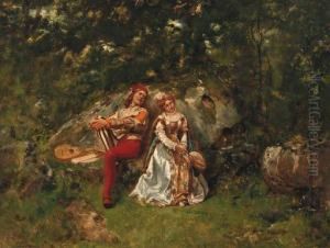A Jester Courting A Lady In A Forest A Jester Courting A Lady In A Forest