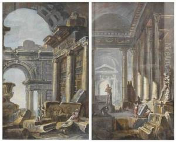Personnages Dans Des Ruines Antiques - Personnages Admirant Des Ruines - view 1
