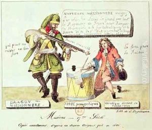 Missions of the 17th Century The Missionary Dragoon forcing a Huguenot to Sign his Conversion to Catholicism by Gottfried or Godefroy Engelmann
