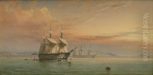 Estuary Scene Men Of War At Anchor - view 1