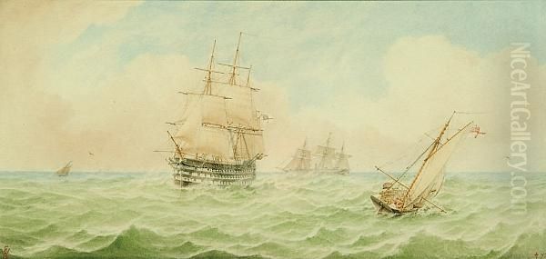 H.m.s. Britannia, The Royal Yacht And A Naval Cutter In The Solent - view 1