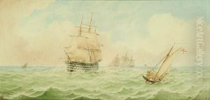 H.m.s. Britannia, The Royal Yacht And A Naval Cutter In The Solent by William Frederick Settle
