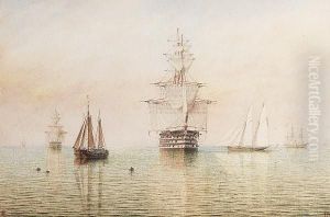 Wooden Walls And Ironclads - Old And New Battleships In A Calm