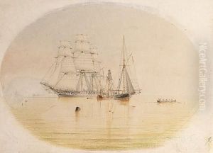Warships And Peaceful Traders Lying Offshore In A Calm