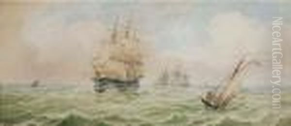 A Royal Naval First Rate Passing An Admiralty Cutter In The Channel - view 1