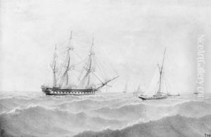 The Iron Screw Frigate H.m.s. Raleigh; And The Twin-turret Shiph.m.s. Edinburgh At Sea by William Frederick Settle