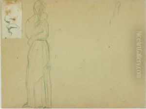 Femme Debout Et Un Profil (nez Et Bouche) by Georges Seurat