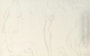 Personnages Debout, Jambes Croisees, Etudes De Mains