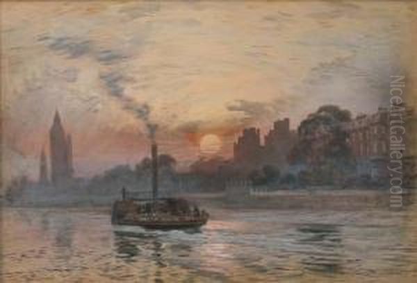 Steam Barge On Thethames At Dusk - view 1