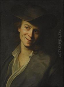 Portrait Of A Boy With Long Hair, Half-length, Wearing A Brownhat
