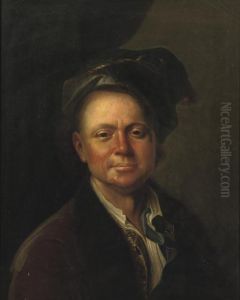 Portrait Of A Young Man,
Bust-length, In A Fur-lined Red Coat, An Embroidered Vest And A Green
Velvet Headdress by Christian Seybold