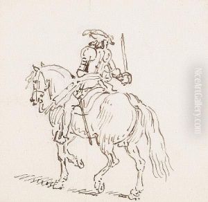 A Soldier In Full Armour On Horseback by James Seymour