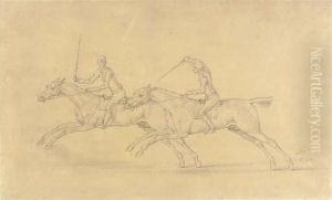 A Pair Of Galloping Horses With Their Jockeys A Pair Of Galloping Horses With Their Jockeys