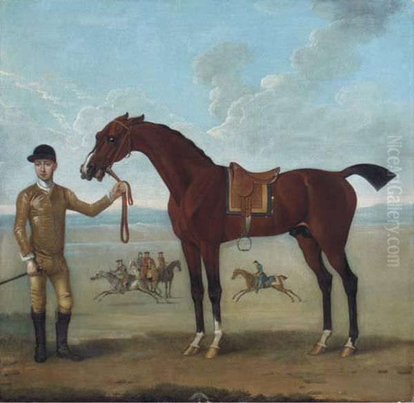 The Duke Of Devonshire's Flying Childers Held By A Jockey, Withhorses Excercising Beyond - view 1