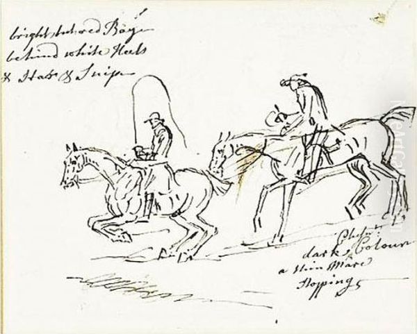 Studies Of Horses And Riders: A Double-sided Drawing - view 1