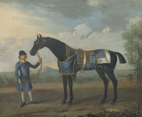 A Black Bay Race Horse And A Groom In A Landscape At The Boltonraces - view 1