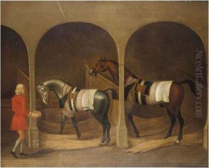 Groom Feeding Two Horses by James Seymour