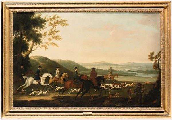 A Hunting Party After A Hare, With An Extensive River Landscapebeyond - view 1