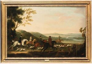 A Hunting Party After A Hare, With An Extensive River Landscapebeyond by James Seymour