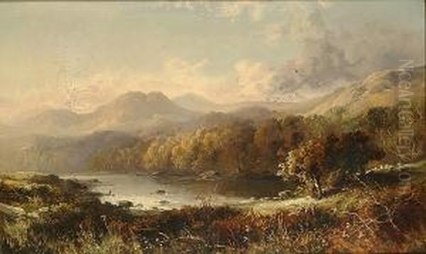 A Figure Fishing A Lake In An Extensive Country Landscape - view 1