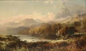 A Figure Fishing A Lake In An Extensive Country Landscape by Thomas, of Pall Mall Butler