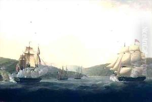 Attack on the French frigate Aimable and the French sloop Ceres by two British frigates under Lord Hood in the Mona Passage between Puerto Rico and Santo Domingo by Captain William Elliot
