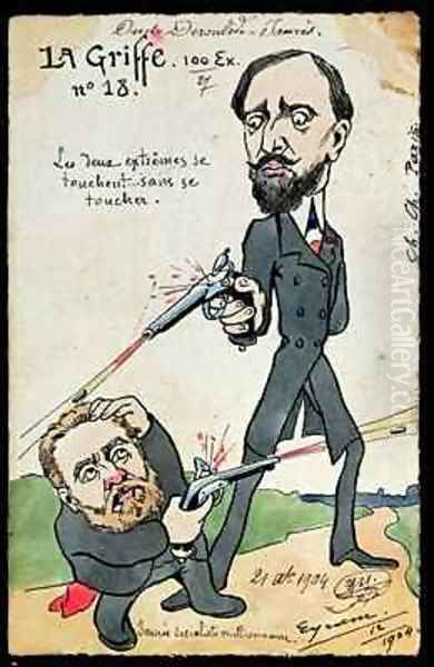 Caricature of a duel between Paul Deroulede 1846-1914 and Jean Jaures 1859-1914 from La Griffe - view 1