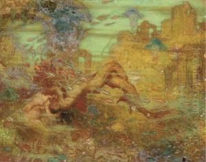 Mermaids Embracing Before An Underwater City by William Shackleton
