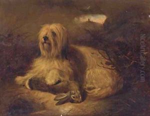 A Skye terrier with a hare by Thomas Earl