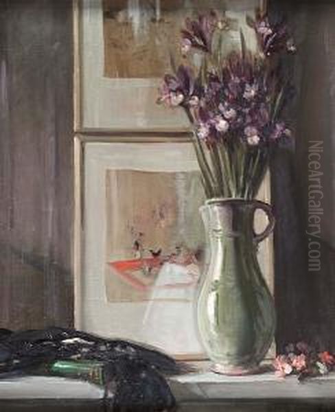 Still Life Of Irises And Japanese Prints - view 1