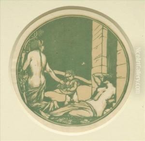 The Grape Harvest Lithograph 15cm Diameter by Charles Haslewood Shannon