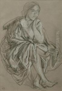 Study Of A Seated Woman Black And White Chalk