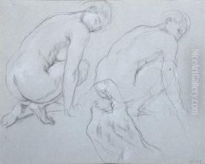 Studies Of Nude Figures Stooping, Anotherwith Her Arm Above Her Head by Charles Haslewood Shannon