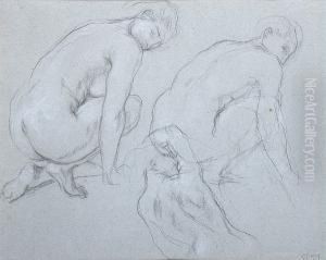 Studies Of Nude Figures Stooping, Another With Her Arm Above Her Head by Charles Haslewood Shannon