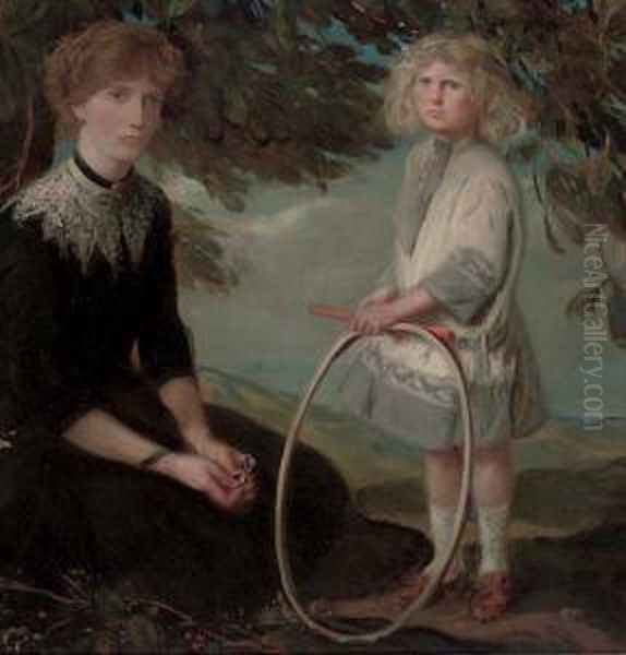 Portrait Of A Mother, Seated
Full-length In A Garden, Her Son Standing Beside Her Holding A Hoop - view 1