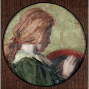Girl Embroidering by Charles Haslewood Shannon