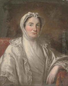 Portrait of a lady, traditionally identified as Margaret Swinton, seated half-length, in a satin dress with lace trim and a bonnet by Eccardt, John Giles
