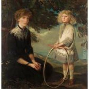 Portrait Of Mother And Boy With A Hoop by Charles Haslewood Shannon