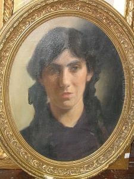 Portrait Of A Lady, Head And Shoulders, With Long Plaited Hair, Wearing Purple Blouse - view 1