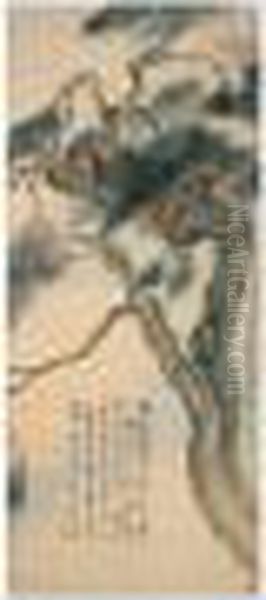 Two Monkeys On Pine Trees - view 1