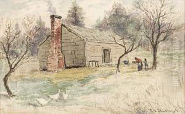 Southern Cabin Scenedepicting Two African-american Figures Outside A Country Cabin - view 1