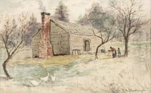 Southern Cabin Scenedepicting Two African-american Figures Outside A Country Cabin by Frank Henry Shapleigh