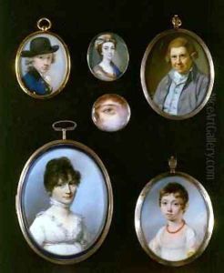 Portrait miniatures from LtoR and TtoB Sir Thomas Terney Unknown Woman William Alton Portrait of an Eye Unknown Woman Unknown girl by JCD Engleheart by George Engleheart