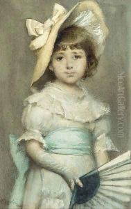 Portrait of a young girl with a fan by Alfred Edward Emslie