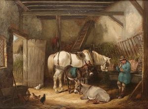 Interior Of A Stable With Farm Animals