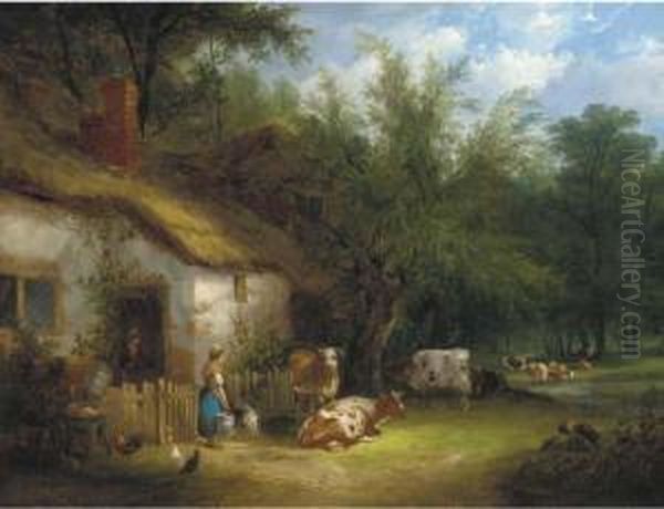 A Milkmaid And Cattle By A Cottage Gate - view 1