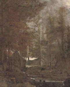 A wooded landscape with a mill by a river by Albert Van Everdingen