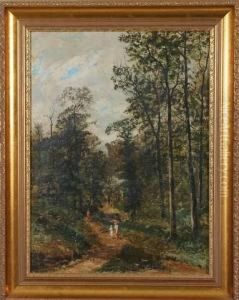 Woodland Interior With Figures On Path by Christopher H. Shearer